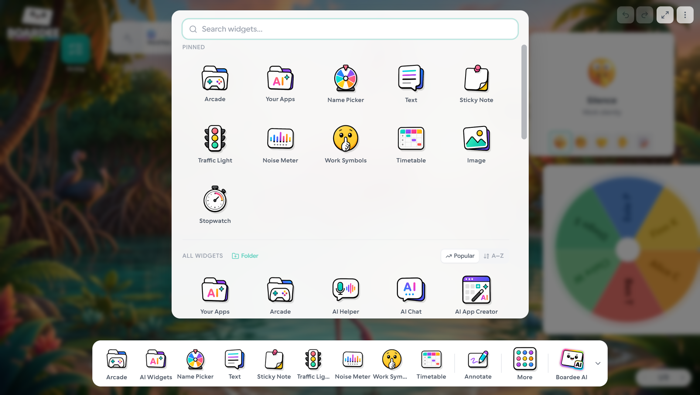The Boardee widget picker with timers, pickers and meters